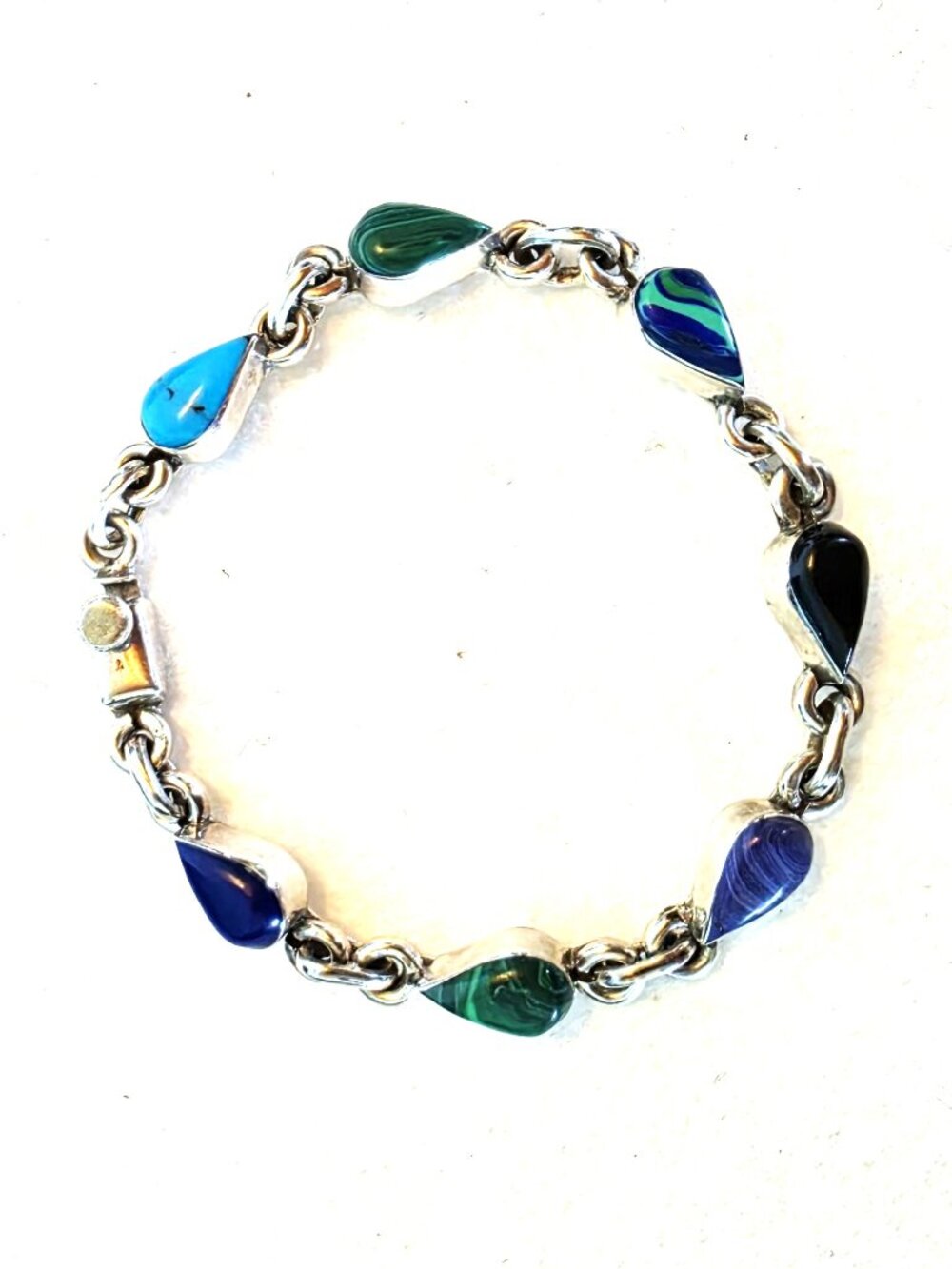 Vintage Taxco 925 Sterling Silver Multi-Gemstone Link Bracelet